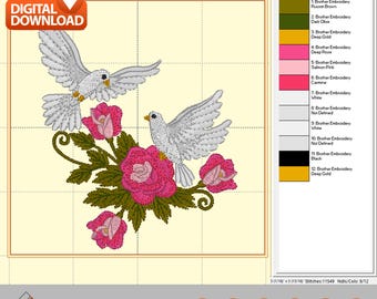 Dove and Roses Embroidery Design: Religious Machine Pattern (Digital Download)
