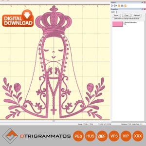 Archivo para máquina de bordar Nuestra Señora Aparecida / Our Lady Appered Embroidery file/ Virgen María/ Nuestra Señora de Fátima/ Bordado religioso