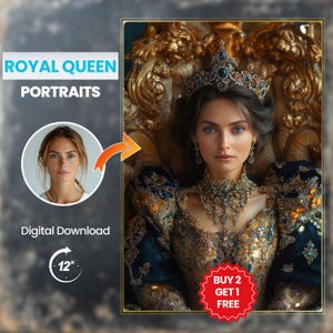 Queen Royal Portrait Custom-Made from Photo, Personalized Gifts for Women, Face Swap Portrait for Birthdays