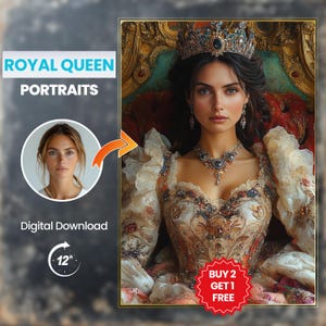 Ritratto personalizzato di donna reale della regina, arte di scambio di volti personalizzata da foto, regali di compleanno ideali, ritratto realistico della regina