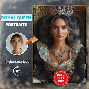 Create a Custom Queen Royal Woman Portrait, Personalized Birthday Gifts, Royal Portrait from Your Photo, Face Swap