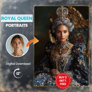 Custom Queen Royal Portrait for Women, Personalized from Your Photo, Unique Birthday Gift Idea, Face Swap