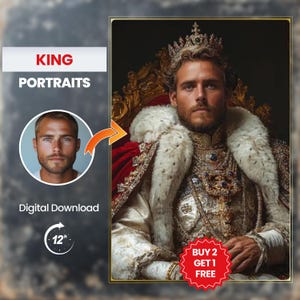 Custom Royal King Portrait from Photo, Personalized Regal Art for Him | Personalized Custom King Portrait