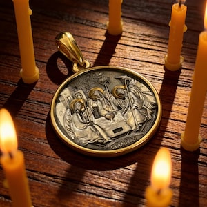 Holy Trinity Pendant, 925 Silver, 24K Gold Plated, Orthodox Medal