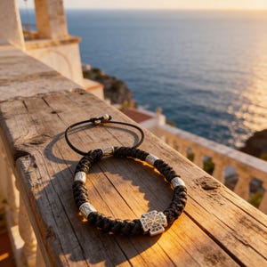 Orthodox Prayer Rope Bracelet: Sterling Silver Alpha Omega Cross, Mount Athos