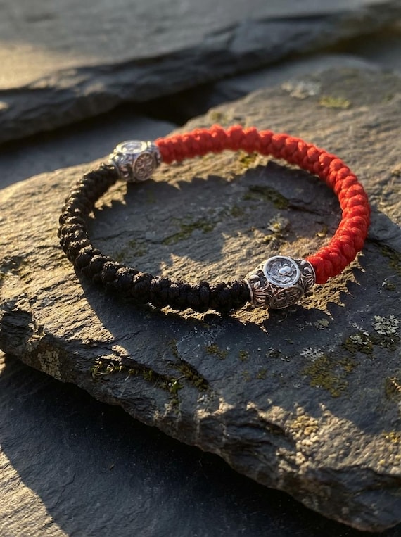 Orthodox Prayer Rope Bracelet: Red & Black Komboskini, IC XC NIKA