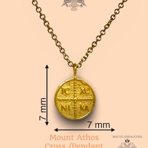14K Gold IC XC NIKA Pendant • Tiny Orthodox Medal with 45cm Chain • Round Byzantine Cross • Greek Christian Jewelry • Handmade Blessed Gift