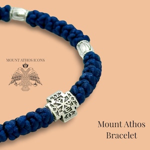 Orthodox Silver Prayer Rope • Alpha and Omega Cross • Prayer Engraved • 925 Silver • Handmade Mount Athos Bracelet