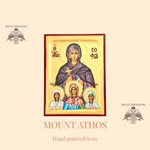 Saint Sophia Icon Hand Painted Icon Religious Gift Mount Athos Gift Icon With Gold 22K Byzantine Art, Orthodox Icon / Greek / Handmade