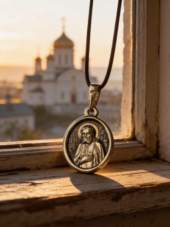 Orthodox Theotokos & Saint Seraphim Pendant 925 Silver | Byzantine