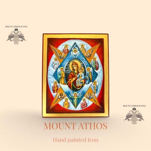 Theotokos of the Unburnt Mountain Icon • Virgin of the Burning Bush • Hand-Painted Orthodox Icon • 22K Gold • Byzantine Greek Sacred Art
