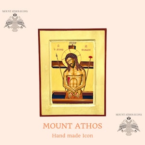 Orthodox Icon of The Extreme Humility of Christ – Handmade Byzantine Art – 22K Gold Leaf – Mount Athos Religious Gift