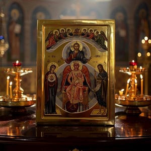 Icono ortodoxo de la Santa Sabiduría (Santa Sofía) / Icono athonita hecho a mano con dorado al agua de 24 quilates