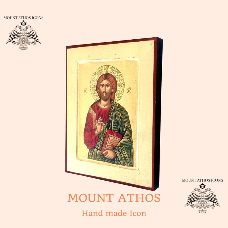 Handmade Byzantine Jesus Christ Pantocrator Icon With 22K Gold Leaf ...