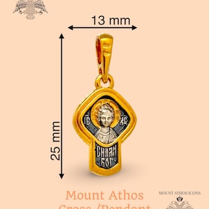 Orthodox Cross Pendant – 24K Gold Plated Silver – Crucifix & Young Christ Icon – Christian Miniature Jewelry