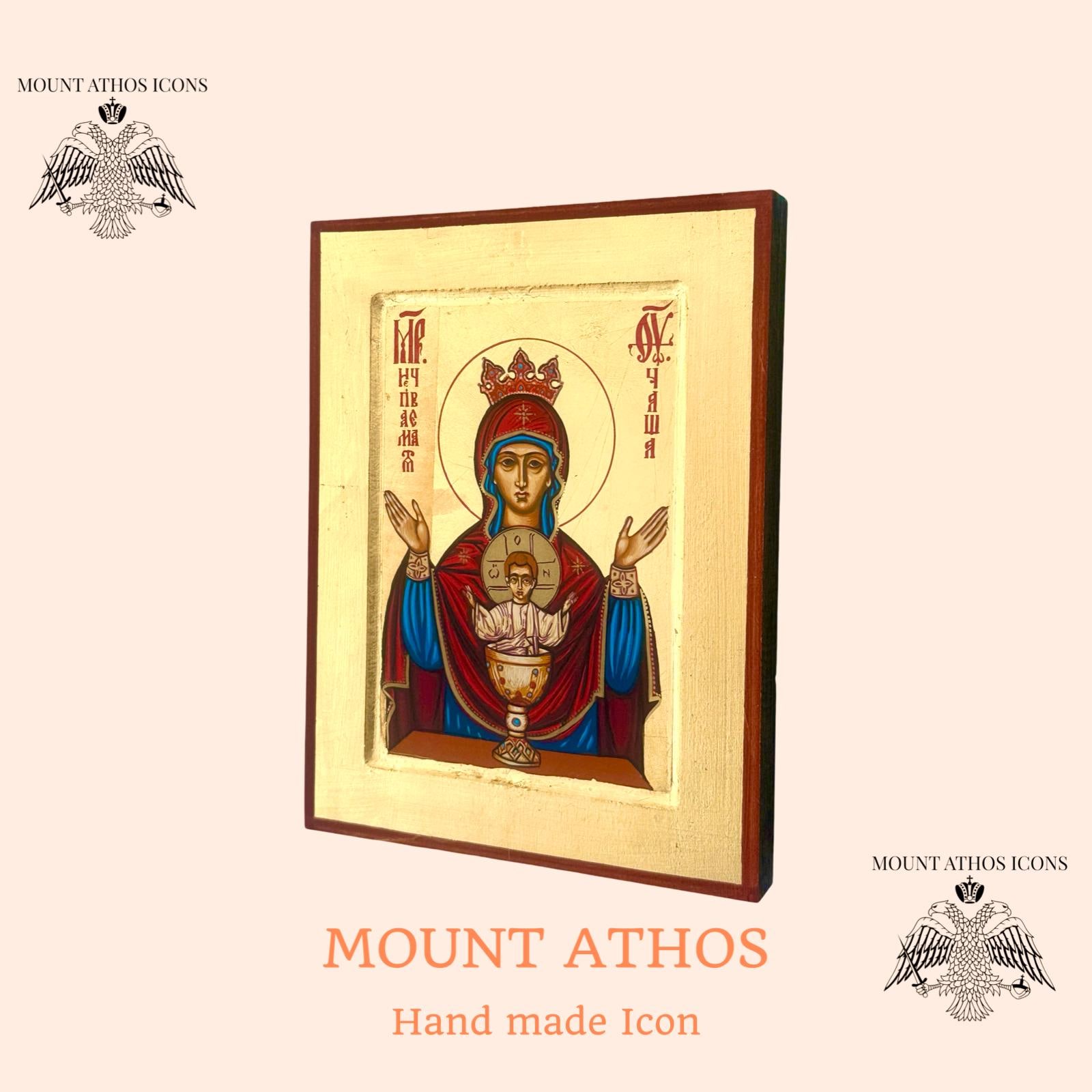 Handmade Byzantine Icon: Inexhaustible Cup Virgin Mary, Gold Leaf