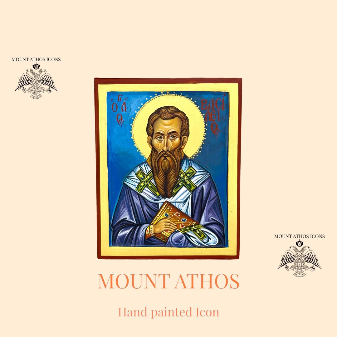 Saint Basil Τhe Great Hand Painted Icon Religious Gift Mount Athos Gift ...