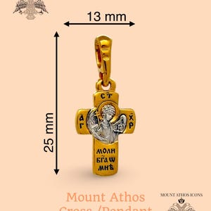 Gold Orthodox Cross – Archangel Michael & Crucifix – 24K Gold Plated Sterling Silver Pendant – Handmade Mount Athos Blessing