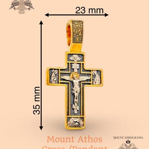 Orthodox Cross Pendant – 925 Sterling Silver with 24K Gold Plating – Crucifix & Archangel Michael – Handmade Christian Jewelry