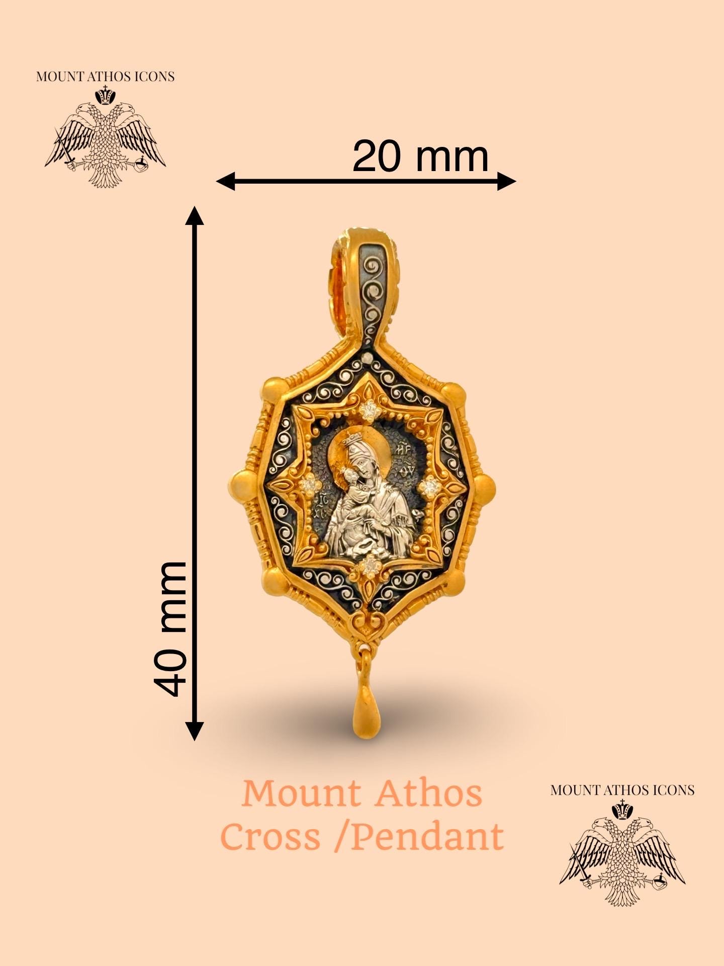 24K Gold Orthodox Crucifix Pendant: Mount Athos Blessed Byzantine