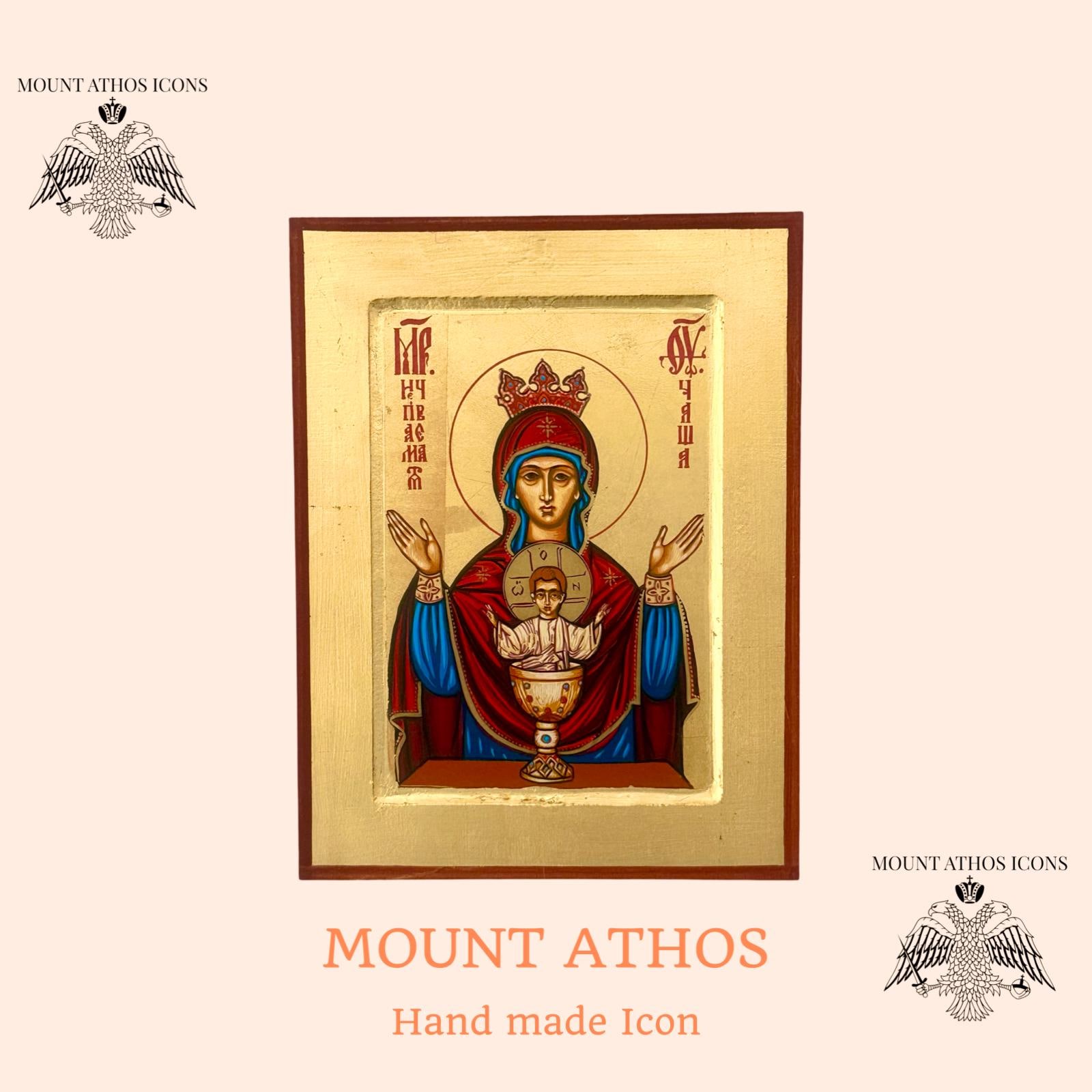 Handmade Byzantine Icon: Inexhaustible Cup Virgin Mary, Gold Leaf