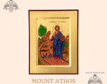 Handmade Parable Of The Sower Icon: 24K Gold Byzantine Art