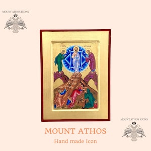 Transfiguration of Christ Icon • Handmade Byzantine Orthodox Icon • 22K Gold Leaf • Mount Tabor Vision • Greek Religious Art