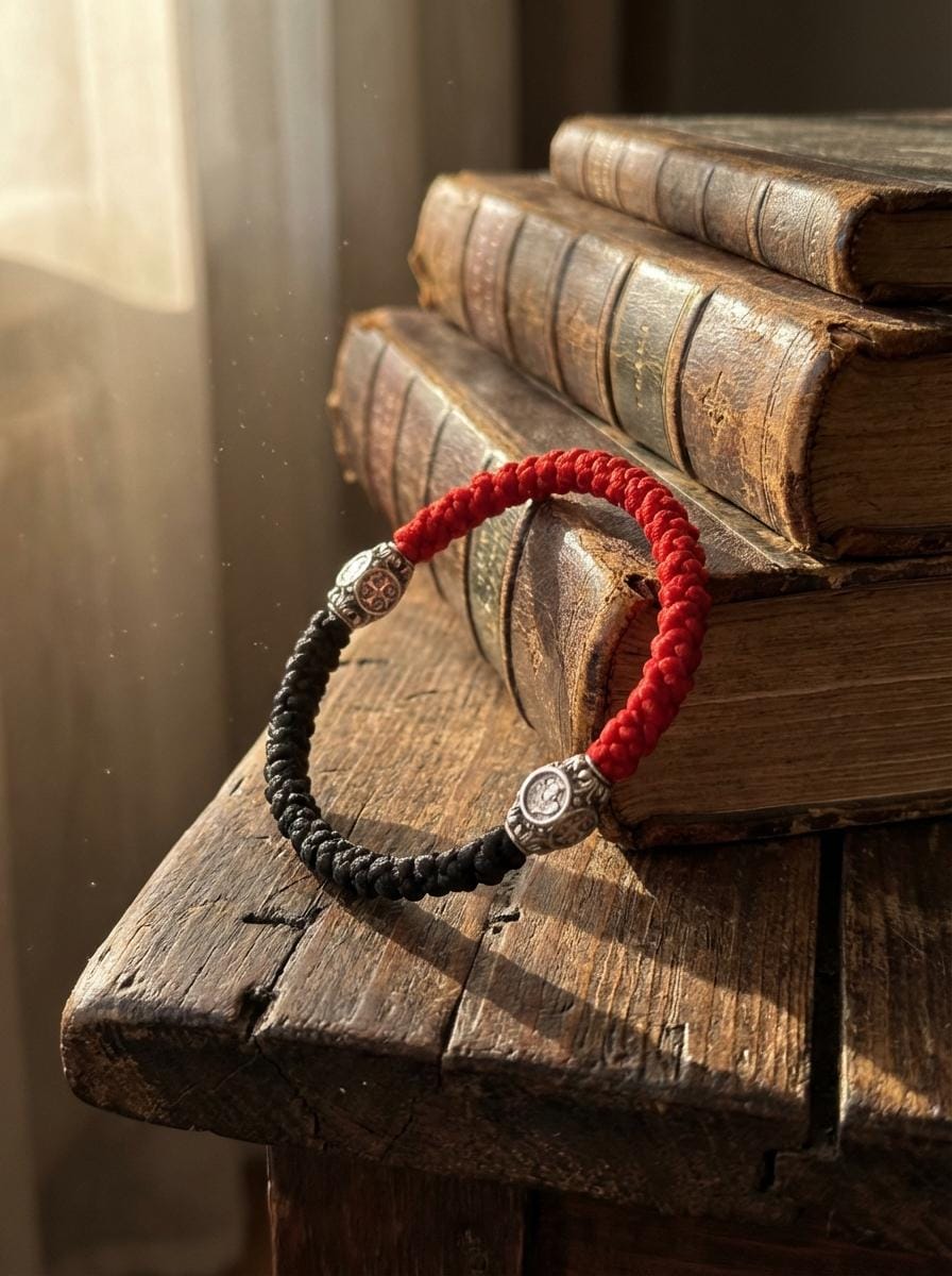 Orthodox Prayer Rope Bracelet: Red & Black Komboskini, IC XC NIKA