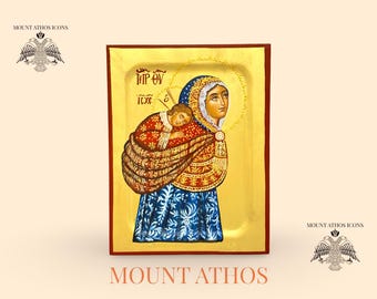 Virgin Mary The Lullaby Icon • Hand-Painted Byzantine Orthodox Icon • 22K Gold Leaf • Mount Athos Style • Christian Sacred Art