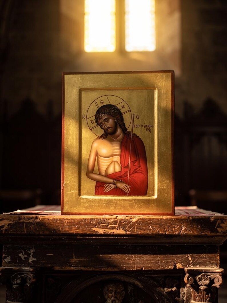 Orthodox Icon Christ Ecce Homo Handmade Byzantine Jesus 22K Gold Leaf ...