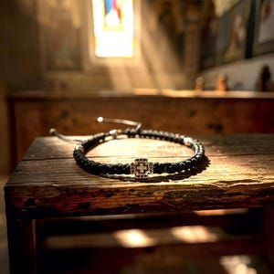 Orthodox Prayer Rope Bracelet: Silver Cross, Handmade Waxed Cord