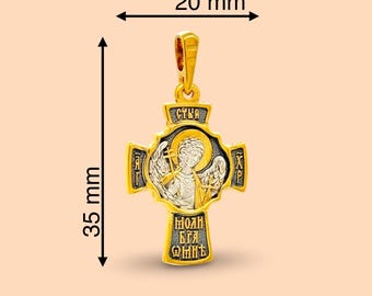 Handmade Orthodox Cross Necklace: Sterling Silver & 24K Gold Angel