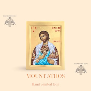 Saint Alexander Nevsky Icon • Russian Prince and Martyr • Hand-Painted Orthodox Icon • 24K Gold • Byzantine Art from Mount Athos