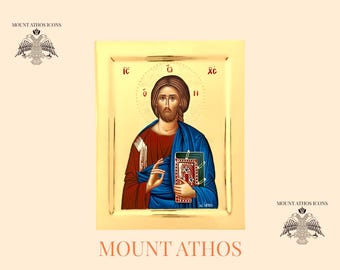 Hand-Painted Jesus Christ Icon: 24K Gold Leaf Byzantine Art