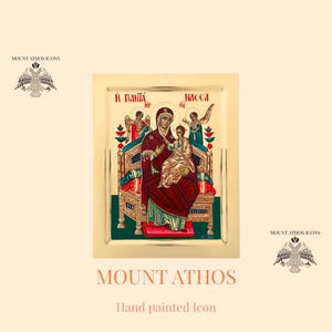 Theotokos Pantanassa Icon • Queen of All • Hand-Painted Orthodox Icon • 24K Gold • Byzantine Religious Art • Mount Athos Gift