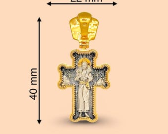 Orthodox Crucifix Pendant 24K Gold Plated Silver The Good Shepherd & Jerusalem Mount Athos Cross