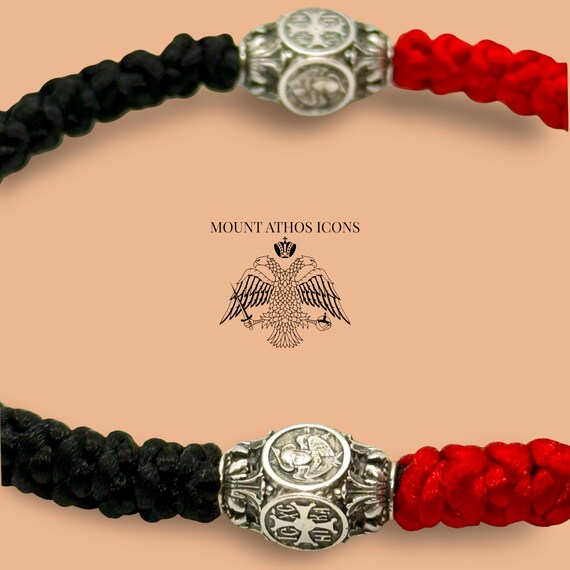 Orthodox Prayer Rope Bracelet: Red & Black Komboskini, IC XC NIKA