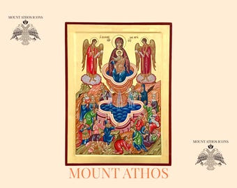 聖母マリアの像（ズードホス・ピギ）：22Kゴールドの手描きビザンチン美術