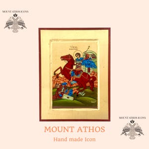 Saint Demetrius on Horseback Icon • Orthodox Byzantine Warrior Saint • 22K Gold Leaf • Handmade Icon from Mount Athos