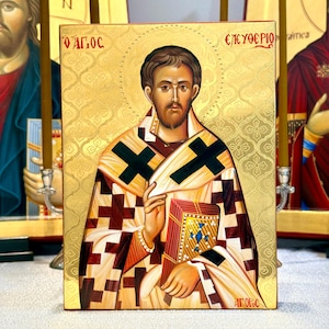 Saint Eleutherios Icon Hand Painted Icon Religious Gift Mount Athos Gift Icon With Gold 24K Byzantine Art, Orthodox Icon / Greek / Handmade