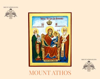 聖母オイコノミサのイコン：22Kゴールドの手描きビザンチン美術