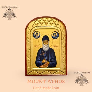 Saint Paisios Orthodox Icon • Premium Carved Byzantine Icon • 22K Gold Leaf • Handmade Greek Icon • Mount Athos Style