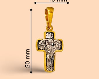 Handmade Orthodox Cross Necklace: Sterling Silver & 24K Gold Angel