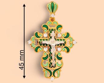 Handcrafted Crucifix: Enamel Sterling Silver 24K Gold Orthodox Cross