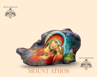 Virgin Mary Glykofilousa Icon: Hand-Painted Byzantine Egg Tempera on Linden Wood