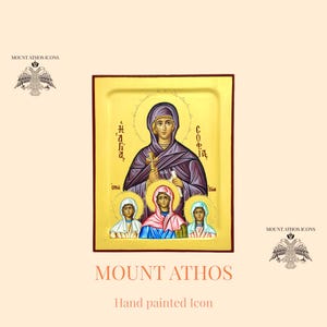 Saint Sophia Icon Hand Painted Icon Religious Gift Mount Athos Gift Icon With Gold 22K Byzantine Art,Orthodox Icon / Greek
