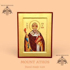 Saint Spyridon Orthodox Icon • Handmade Byzantine Icon • 22K Gold Leaf • Wonderworker of Trimythous • Mount Athos Religious Gift