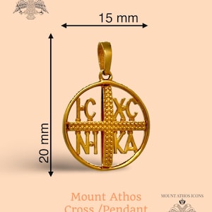 IC XC NIKA Orthodox Pendant • 14K Solid Gold Round Cross • Cutout Design • Jesus Christ Conquers • Double-Sided Byzantine Medal
