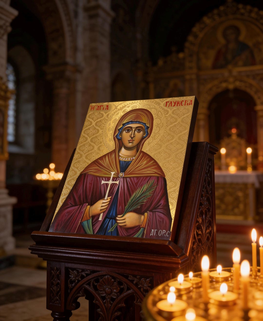 Orthodox Icon of Saint Glykeria Hand Painted Byzantine Icon With 24K ...