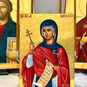 Saint Margaret Icon Hand Painted Icon Religious Gift Mount Athos Gift Icon With Gold 24K Byzantine Art, Orthodox Icon / Greek / Handmade
